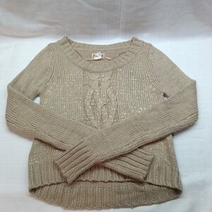 Vtg 90s MUDD Tan Gold Speck Cropped Knit Sweater Women's XS Y2K Acrylic